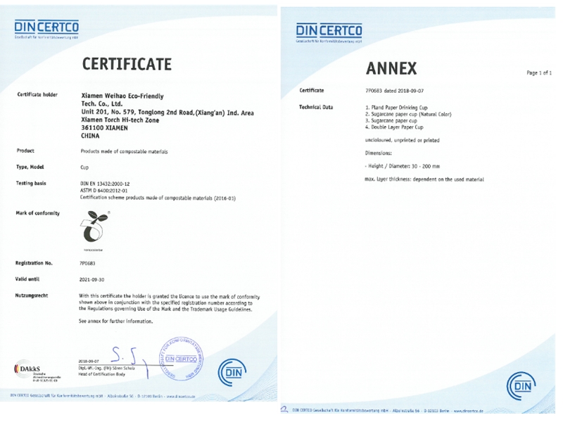 Biodegradable and compostable certificate